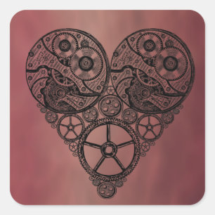 Steampunk Clock Works and Gear Heart Square Sticker