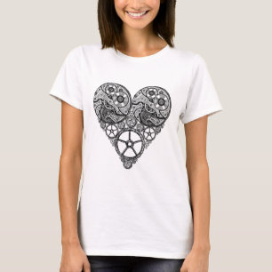 Steampunk Clock Works and Gear Heart T-Shirt
