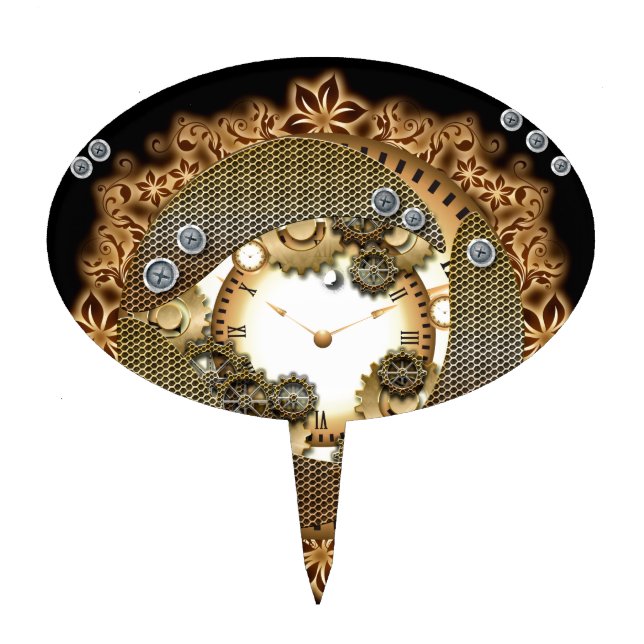Steampunk, clocks and gears cake topper (Front)