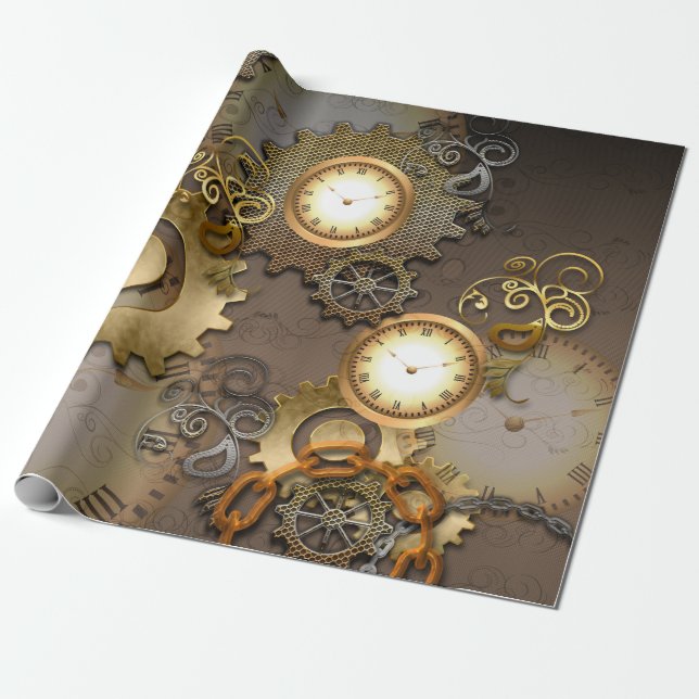 Steampunk, clocks and gears i wrapping paper (Unrolled)