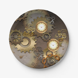 Steampunk, clocks and gears paper plates