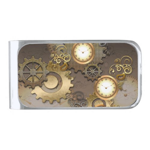 Steampunk clocks and gears silver finish money clip