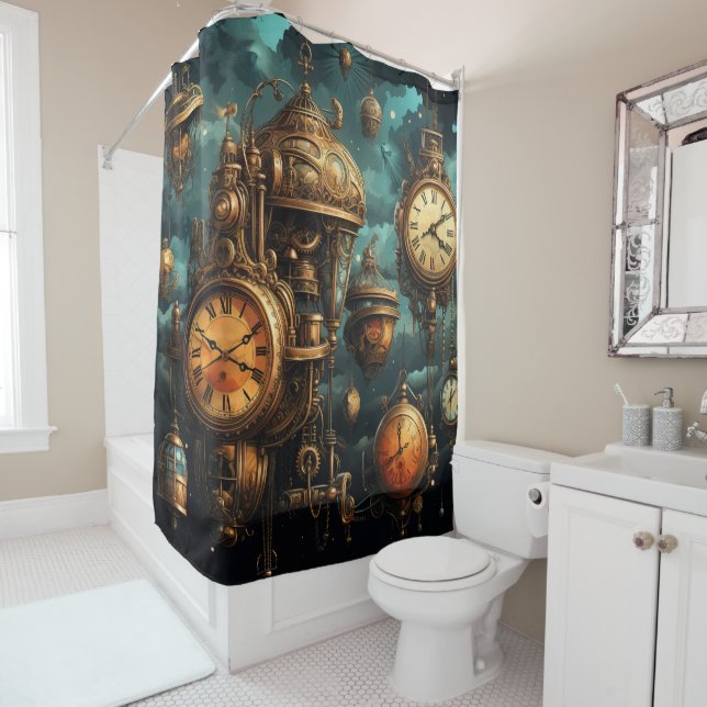 Steampunk Clocks Shower Curtain (In Situ)