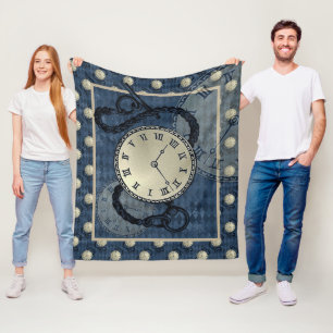 Steampunk clocks & skulls blue  fleece blanket
