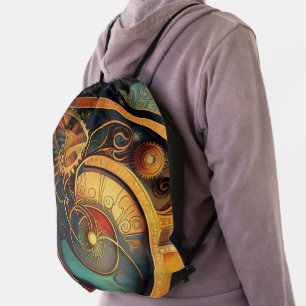 Steampunk Clockwork Abstract Design Drawstring Bag