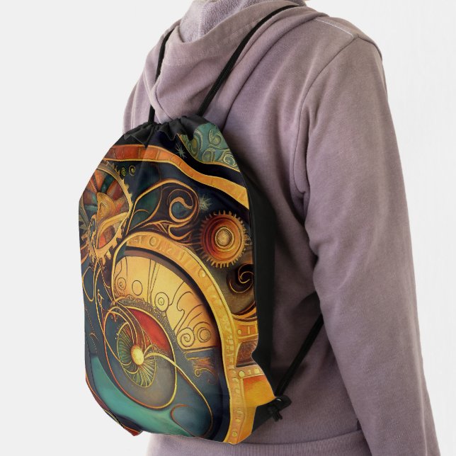 Steampunk Clockwork Abstract Design Drawstring Bag (Insitu)