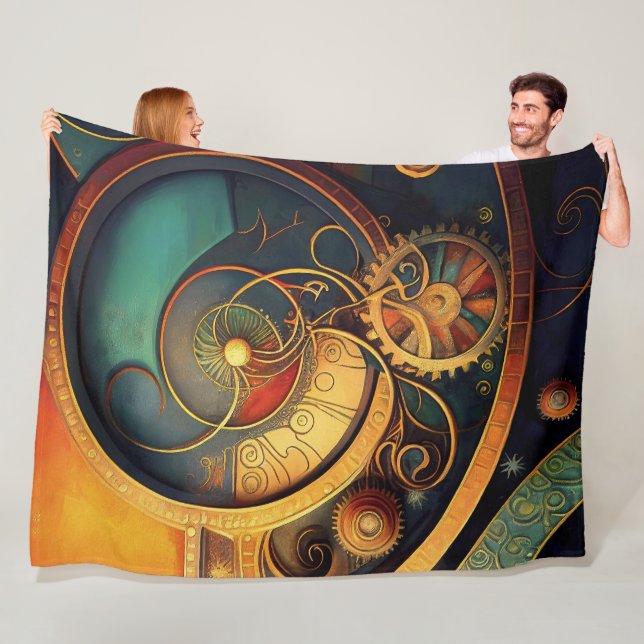 Steampunk Clockwork Abstract Design Fleece Blanket (In Situ)