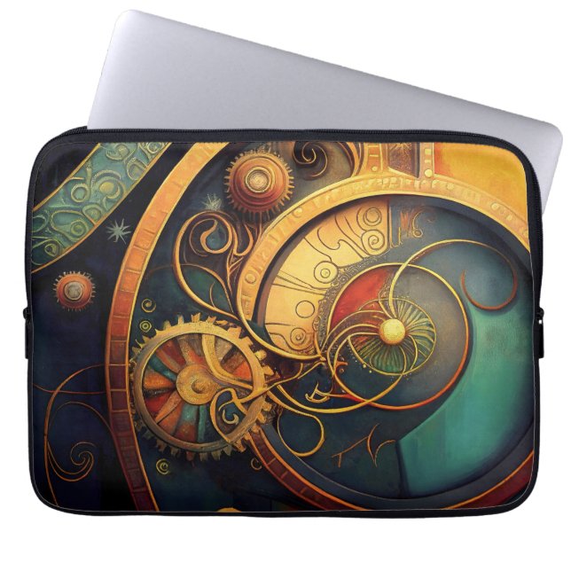 Steampunk Clockwork Abstract Design Laptop Sleeve (Front)