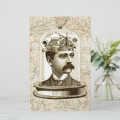 Steampunk clockwork brain head in jar (Standing Front)