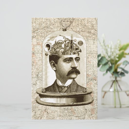 Steampunk clockwork brain head in jar (Standing Front)