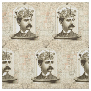 Steampunk clockwork brain moustache man fabric
