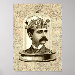 Steampunk clockwork brain poster