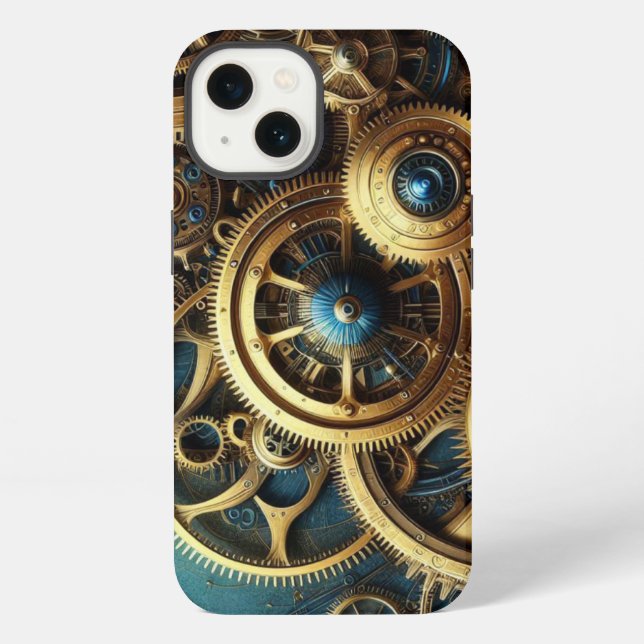 Steampunk Clockwork Gold and Teal Iphone Case (Back)