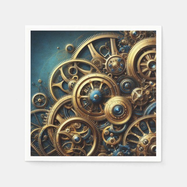 Steampunk Clockwork Gold and Teal Napkins (Front)