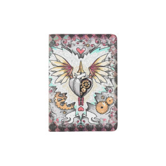 steampunk clockwork heart passport cover or holder