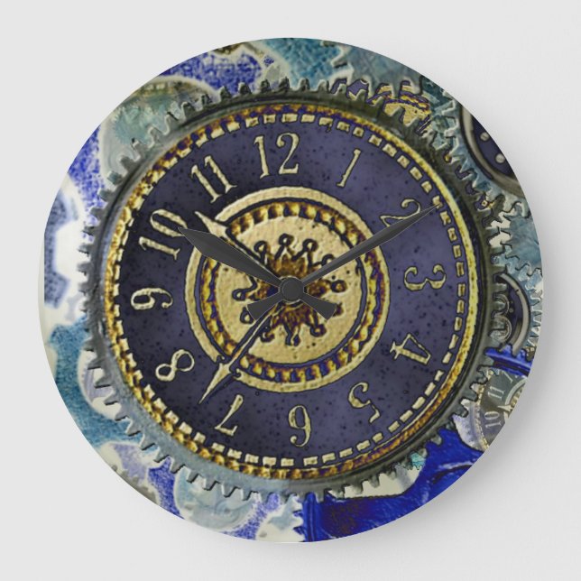 Steampunk clockwork pattern large clock (Front)