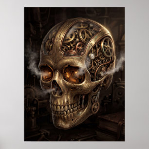 : Steampunk Clockwork Skull Brass Gears Gothic Poster