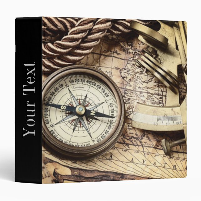 steampunk coastal beach nautical antique compass binder (Front/Spine)
