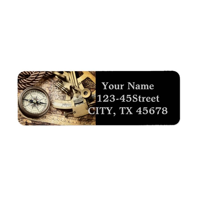 steampunk coastal beach nautical antique compass label (Front)