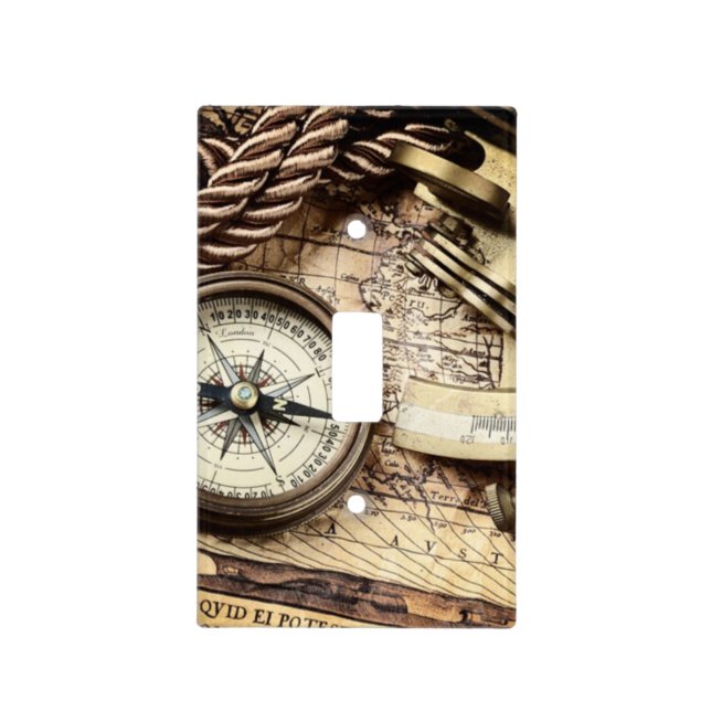 steampunk coastal beach nautical antique compass light switch cover (Front)