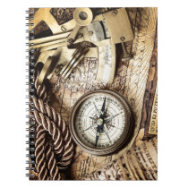 steampunk coastal nautical rope antique compass notebook