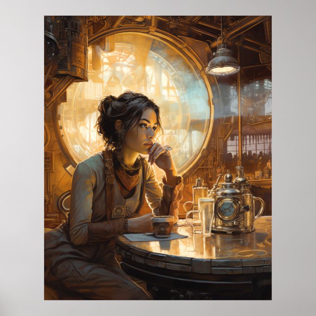 Steampunk Coffee Shop Girl Poster (Front)