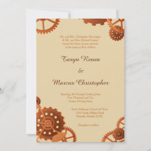 Steampunk Cogs and Gears 5x7 Wedding Invitation