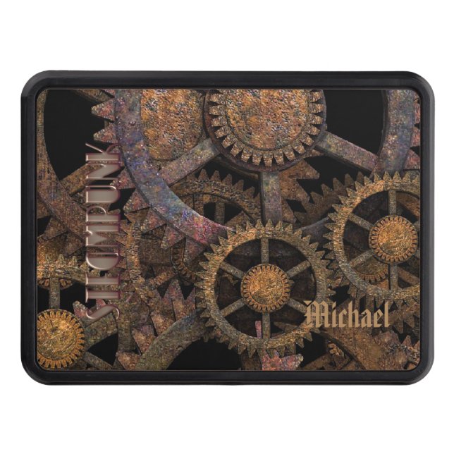 Steampunk Cogs and Wheels Personalised Hitch Cover (Front)