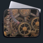 Steampunk Cogs and Wheels Personalised Laptop Sleeve<br><div class="desc">Steampunk antique cogs and wheels design with chains. Personalised gift.</div>