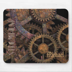 Steampunk Cogs and Wheels Personalised Mouse Pad
