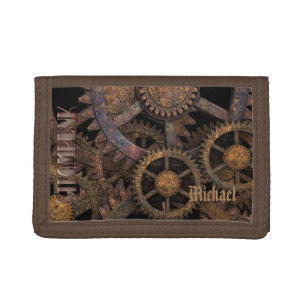 Steampunk Cogs and Wheels Personalised Tri-fold Wallet