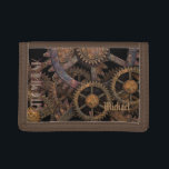 Steampunk Cogs and Wheels Personalised Trifold Wallet<br><div class="desc">Steampunk antique cogs and wheels design with chains. Personalised gift.</div>