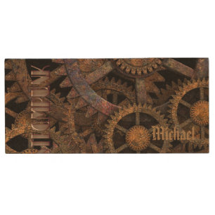 Steampunk Cogs and Wheels Personalised Wood Flash Drive