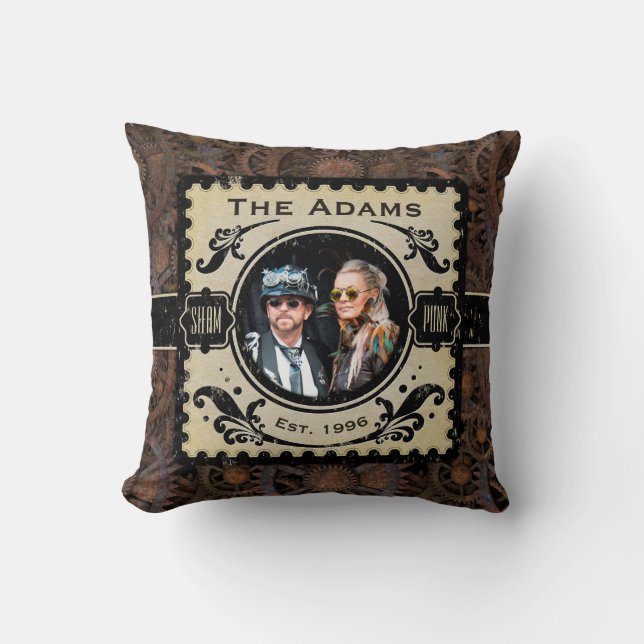 Steampunk Cogs Brown Victorian Anniversary Throw Pillow (Front)
