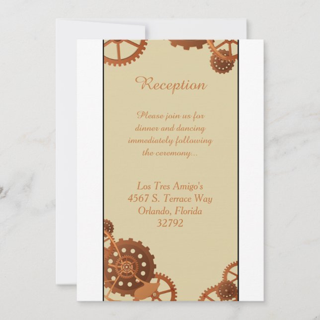 Steampunk Cogs Gears 3.5x7 Wedding Reception Card (Front)