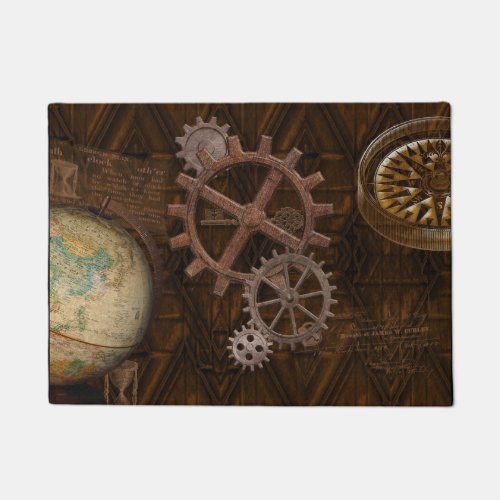 Steampunk Cogs  Gears Globe  Skelton Key Doormat