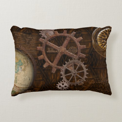 Steampunk Cogs  Gears  Skeleton Key Accent Pillow