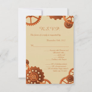 Steampunk Cogs Gears Wedding 3.5x5 R.S.V.P. Reply Invitation