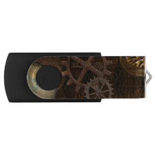 Steampunk Cogs, Gears & World Globe Antique Design Flash Drive