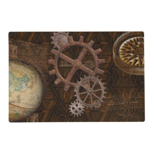 Steampunk Cogs  Gears  World Globe Design Placemat