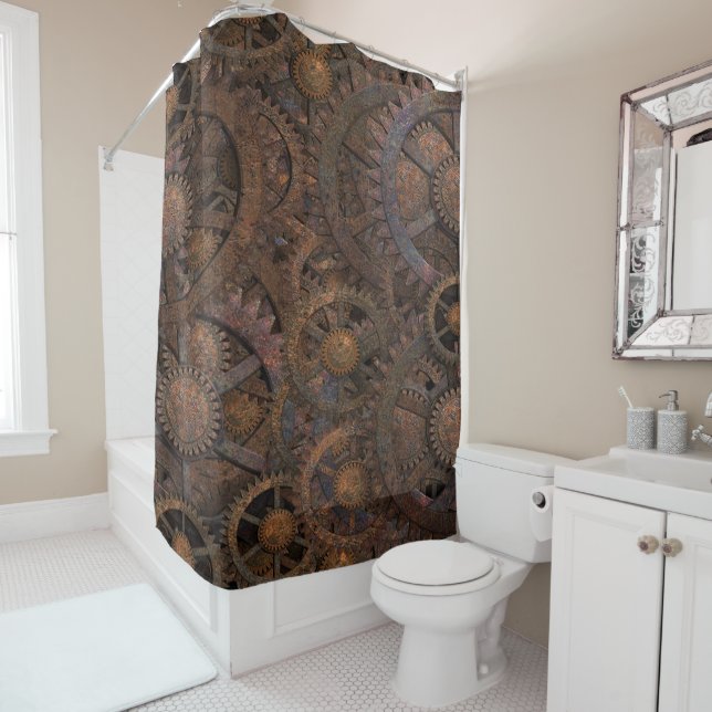 Steampunk Cogs Wheels Shower Curtain (In Situ)
