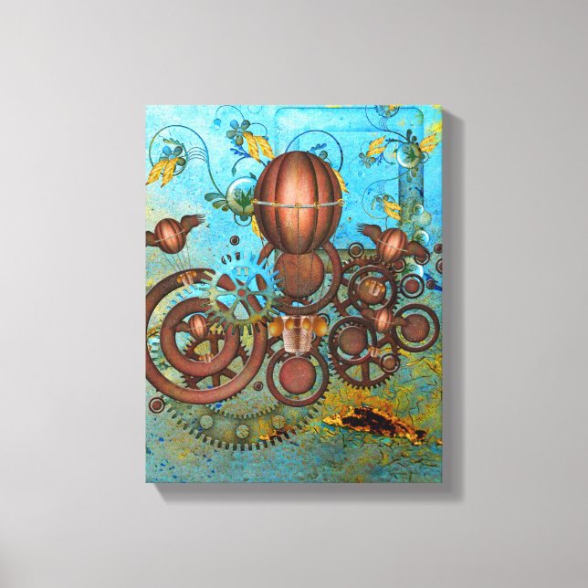 Steampunk Collage Aqua & Copper Canvas Print (Front)