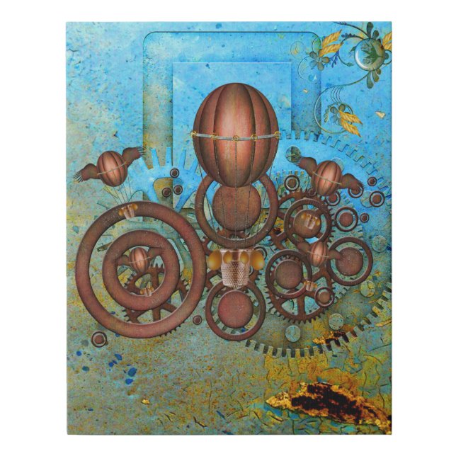 Steampunk Collage Aqua & Copper Faux Canvas Print (Front)