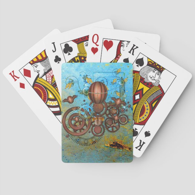 Steampunk Collage Aqua Copper Playing Cards (Back)