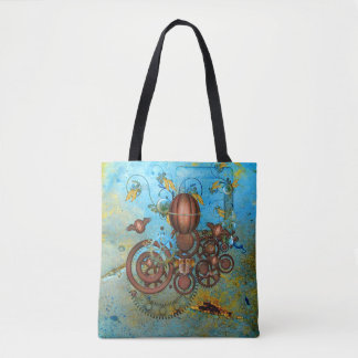 Steampunk Collage Aqua Copper Tote Bag