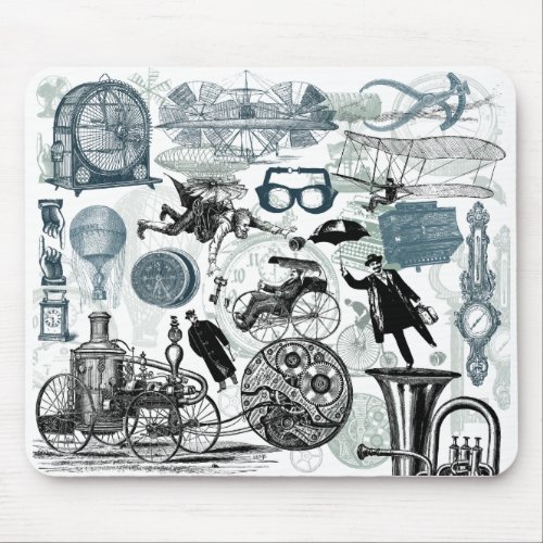 Steampunk Collage Colorized Mouse Pad