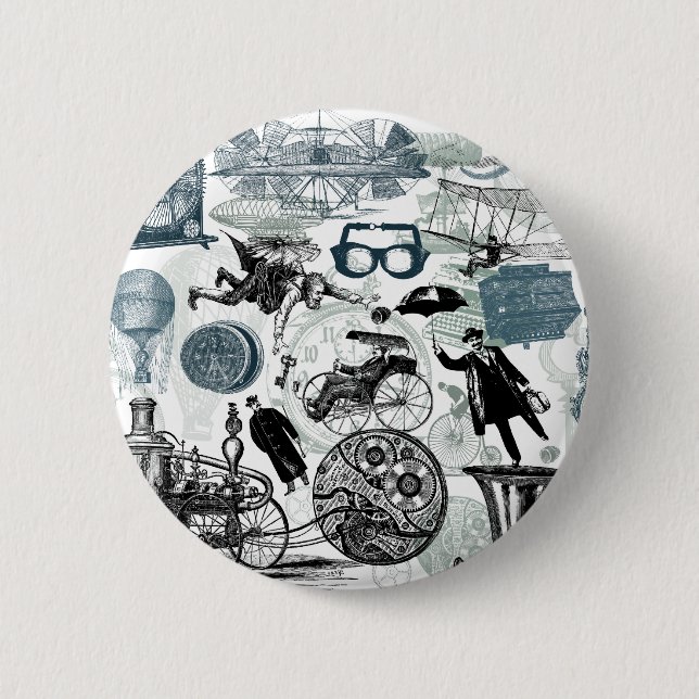 Steampunk Collage Colorized Pinback Button (Front)