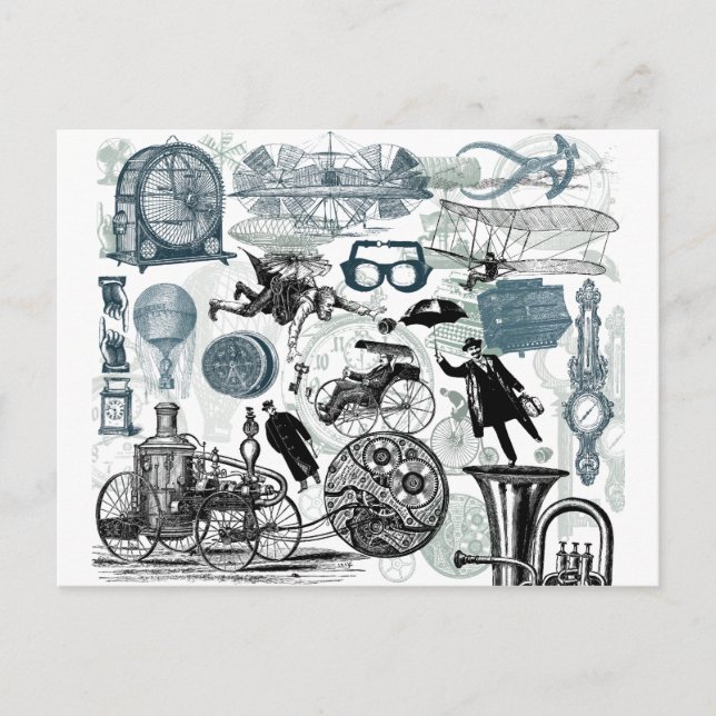 Steampunk Collage Colorized Postcard (Front)