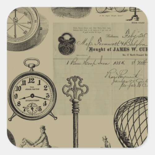 Steampunk Collage Square Sticker