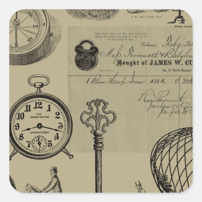 Steampunk Collage Square Sticker (Front)